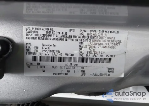 2015 Ford C-Max Hybrid Sel z USA, uszkodzony, nr VIN 1FADP5BU5FL101977